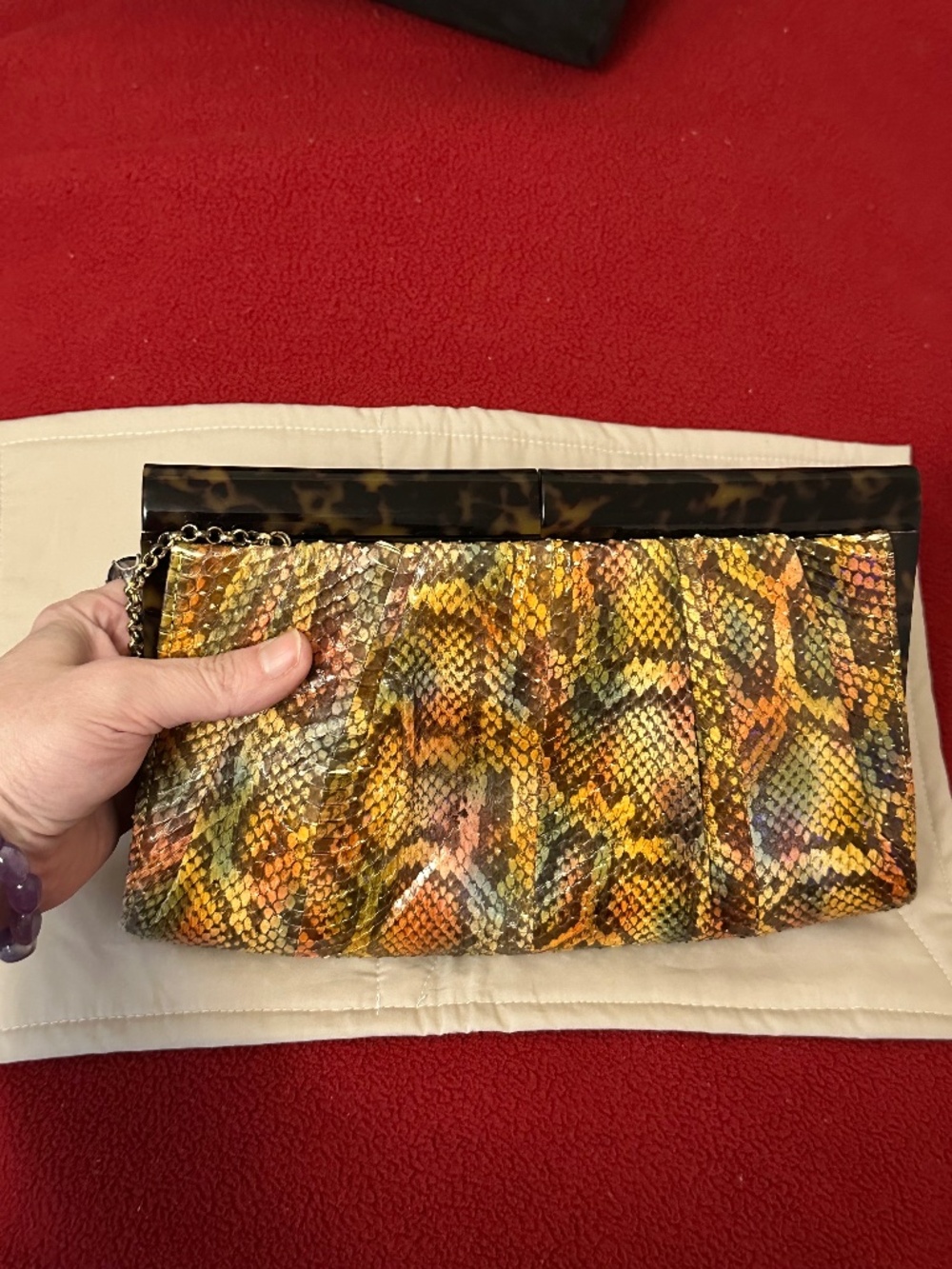Kotur Multicolor Python Clutch Crossbody Tortoiseshell Frame Chain Bag Vintage